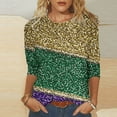 NSLGXD Mardi Gras T Shirts for Women Plus Size 3/4 Sleeve Crewneck