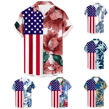 Goat's Face Men's Hawaiian Shirt With Patriot Flag Print | Lightweight Short Sleeve Button Down For Beach & Vacation
