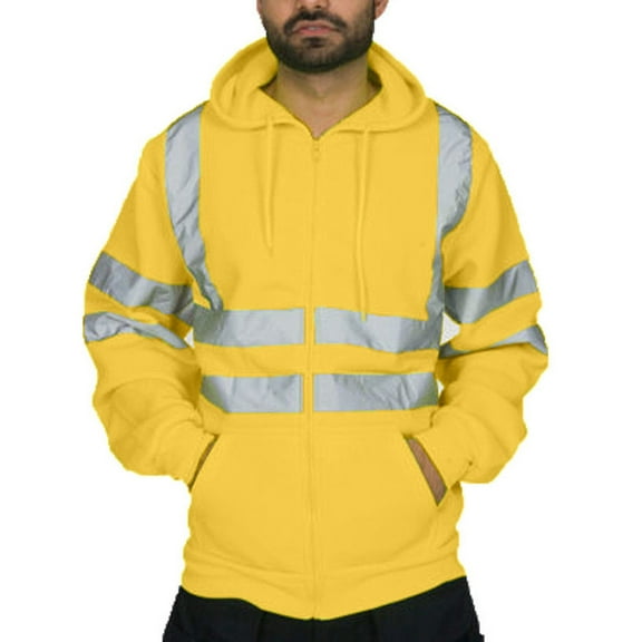 NSLGXD Mens High Visibility Hoodies Sweatshirts Class 3 Reflective Safety Hoodies Hi Vis Jackets Windproof Coats Fall Winter Workwear Windbreakers with Pockets