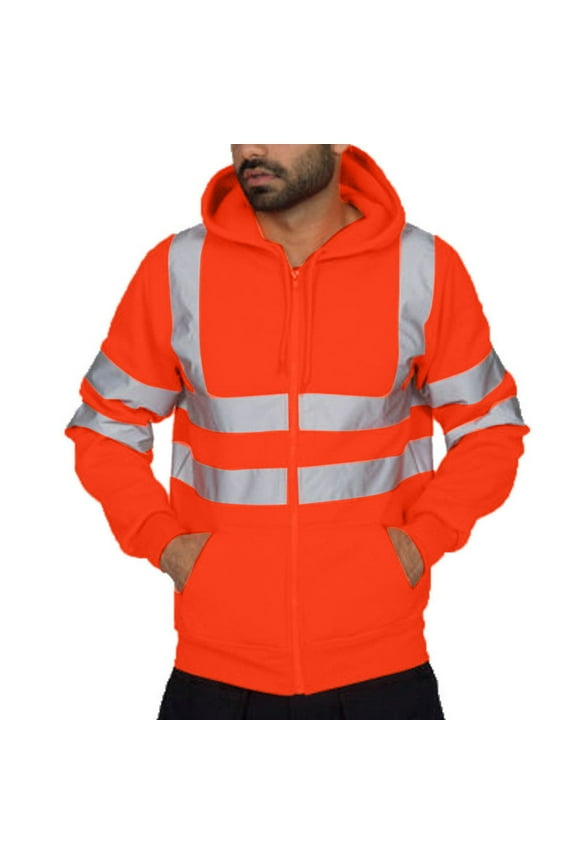 Mens High Visibility Jackets Safety Hoodies Class 3 Reflective Hi-Vis Safety Sweatshirt Fall Winter Working Coats 2025 Orange XXXL