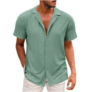 NSLGXD Mens Short Sleeve Guayabera Shirt Button Down Lapel Hollow Out Cuban Camp Beach Shirt Top