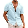 thumbnail image 1 of NSLGXD Mens Short Sleeve Linen Cotton Shirts Solid Color Spread Collar Fishing Tees Casual Button Down Shirts Summer Beach Tops for Men 2025, 1 of 4