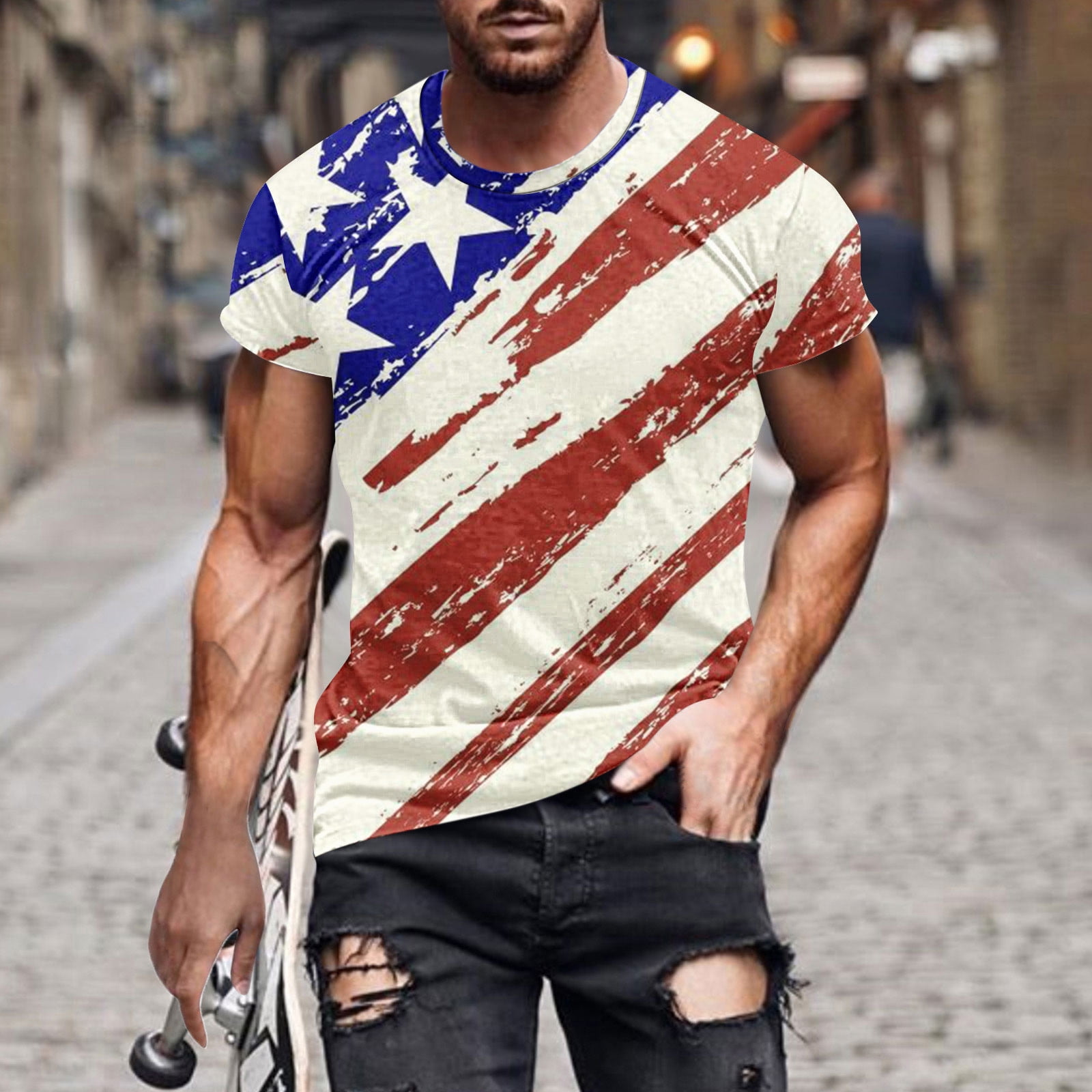 NSLGXD Mens T-shirts 4th of July Short Sleeve Patriotic Shirts ...