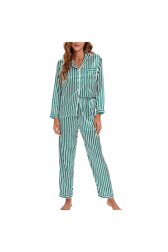 Pajamas Silk Pajamas Womens Long Sleeve Sleepwear Trendy Leopard Stripes Print Nightwear Soft Satin Button Down Loungewear 2 Piece Pjs Lounge Set S-XL