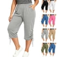 thumbnail image 1 of NSLGXD Plus Size Capri Pants for Women Elastic Waist Vacation House Cropped Pants Ruched Drawstring Side Loose Fit Summer Capris with Pockets XL-5XL Army Green Capris for Women, 1 of 8