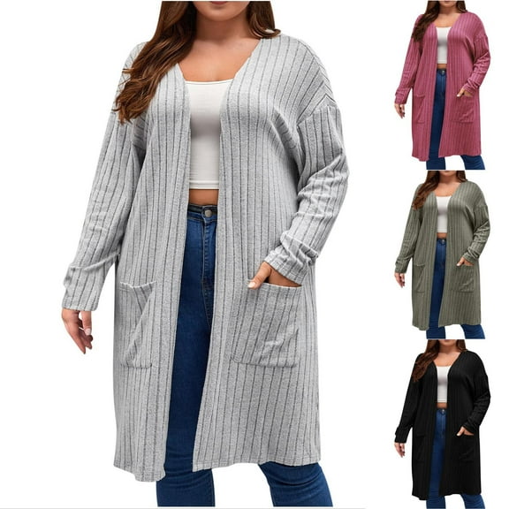 NSLGXD Plus Size Cardigans for Women Open Front Long Sleeve Lightweight Knitted Sweaters Fall Winter Warm Long Cardigan