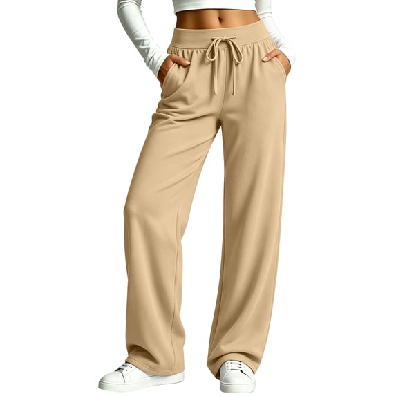 NSLGXD Plus Size Sweatpants Women Drawstring High Waisted Loose Fit Baggy Sweat Pant Wide Leg Spring Fall Running Jogging Trousers with Pockets S-3XL
