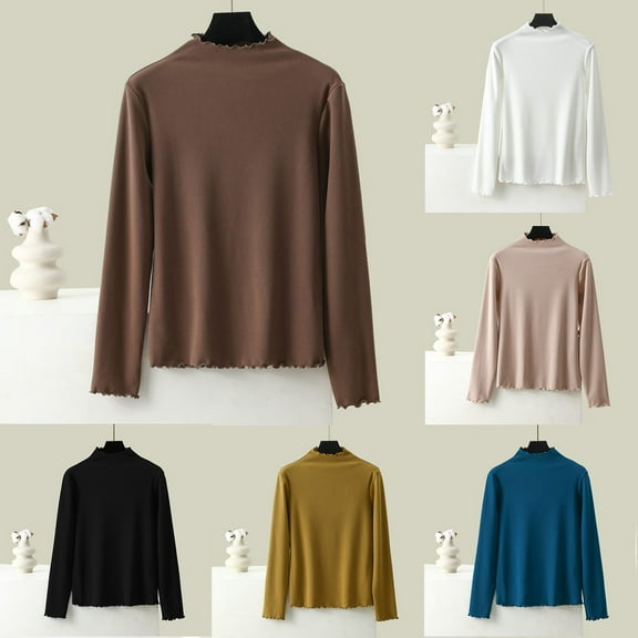 NSLGXD Plus Size Women's Cotton Tops Basic Long Sleeve Mock Neck T-Shirt Solid Color Casual Shirts Slim Fit Half Turtleneck Blouse Black Tops for Women Going Out