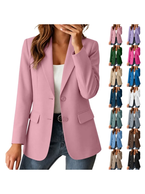 Plus Size Womens Blazers Dressy Casual Notched Lapel Long Sleeve Tailored Jackets Two Button Classic Fit Business Office Suit Jacket with Flap Pockets S-3XL