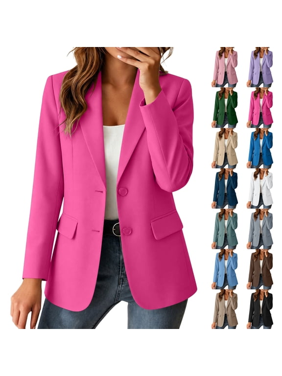 Plus Size Womens Blazers Dressy Casual Notched Lapel Long Sleeve Tailored Jackets Two Button Classic Fit Business Office Suit Jacket with Flap Pockets S-3XL