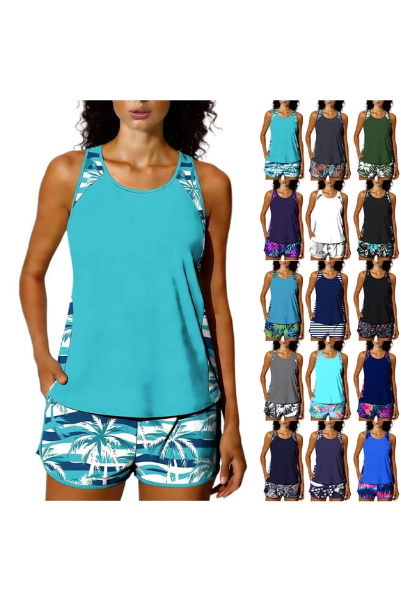 Quick Dry Tankini Swimsuits for Women Sleeveless Bathing Suit Summer Casual Loose Standard Straps Tankinis with Boy Shorts Navy XXL