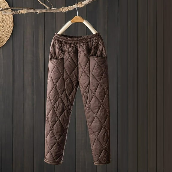 NSLGXD Quilted Down Pants for Women Winter Warm Padded High Waist Outdoor Thermal Snow Ski Pants Going Out Tapered Pants with Pockets