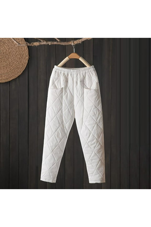 Quilted Down Pants for Women Winter Warm Padded High Waist Outdoor Thermal Snow Ski Pants Going Out Tapered Pants with Pockets