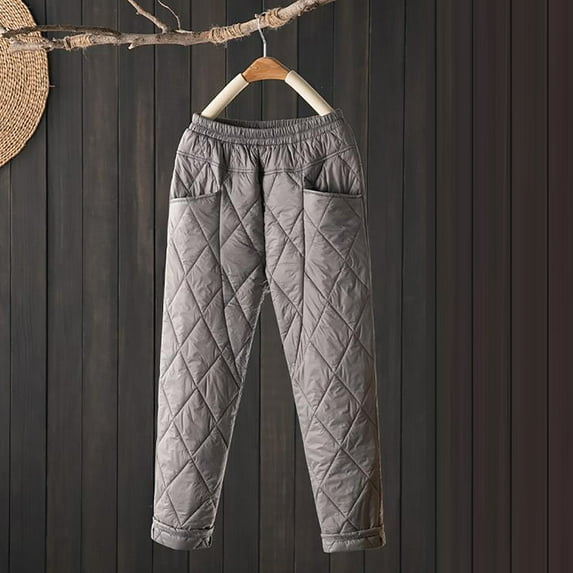 NSLGXD Quilted Down Pants for Women Winter Warm Padded High Waist Outdoor Thermal Snow Ski Pants Going Out Tapered Pants with Pockets