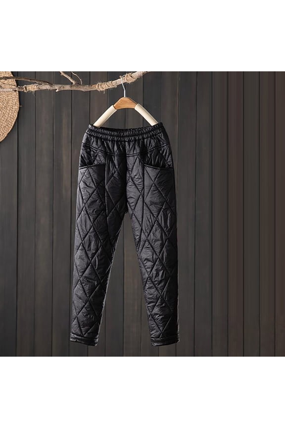 Quilted Down Pants for Women Winter Warm Padded High Waist Outdoor Thermal Snow Ski Pants Going Out Tapered Pants with Pockets