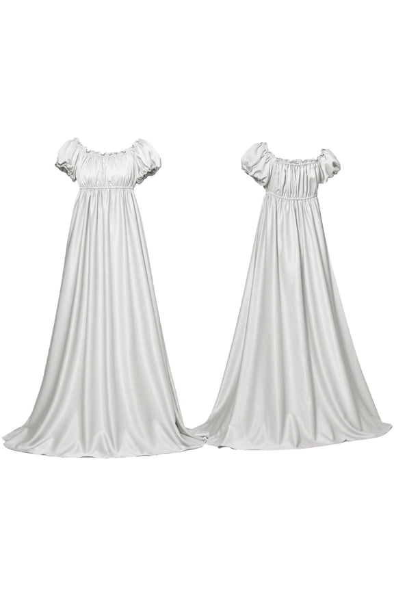 Regency Victorian Tea Party Gown Empire Waist Dress Boat Neck Short Sleeve Pleated Halloween Costumes