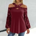 thumbnail image 1 of NSLGXD Sequin Tops Womens Vintage Off Shoulder Long Sleeve Shirts Flowy Sequin Patchwork Tunic Blouse Sparkly Bling T-Shirts Party Outfits, 1 of 7