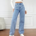thumbnail image 1 of NSLGXD Straight Leg Flare Jeans for Women Stretch High Waisted Wide Leg Loose Boyfriend Denim Pants with Pockets, 1 of 6
