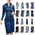 thumbnail image 1 of NSLGXD Summer Denim Shirt Dresses Short Sleeve Loose Jean Midi Dress Button V Neck Casual Shift Dress Tunic Top Dark Blue XL, 1 of 8