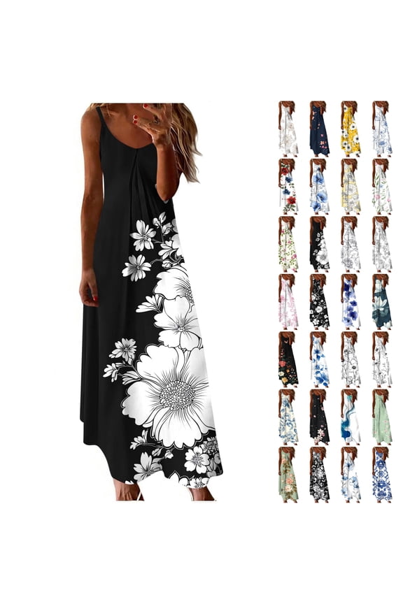 Summer Loose Maxi Dress Sleeveless Cotton Blend Long Dress Floral Print A Line Cami Sundresses Summer Cooling Slip Dress S-4XL
