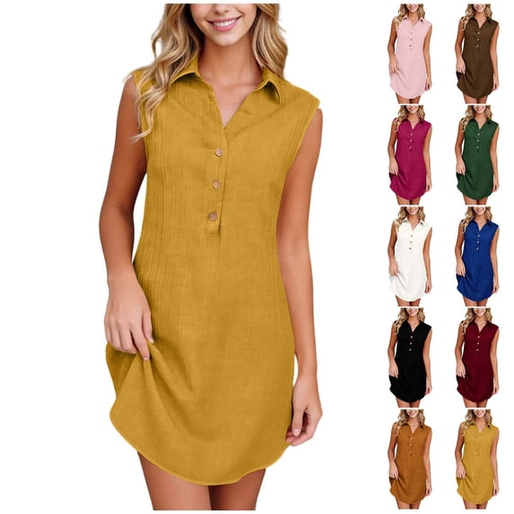 NSLGXD Summer Sleeveless Collared Mini Dress Solid Color Button Up Golf Shirt Dresses Dressy Casual Business Work Short Dress Hot Pink Dress,Size S-2XL