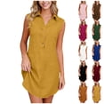 thumbnail image 1 of NSLGXD Summer Sleeveless Collared Mini Dress Solid Color Button Up Golf Shirt Dresses Dressy Casual Business Work Short Dress Khaki Dress,Size S-2XL, 1 of 10