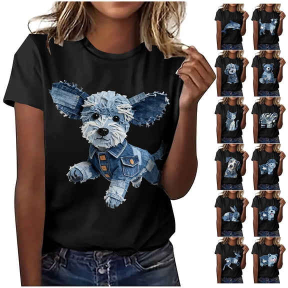 NSLGXD Summer T-Shirts for Women Funny Graphic Tees Short Sleeve Round Neck Tee Shirts Fashion Cute Print Casual Tunic Tops Going Out Tops for Women White S