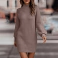 thumbnail image 1 of NSLGXD Sweater Dresses for Women Casual Mock Neck Long Puff Sleeve Soft Knitted Bodycon Pullover Mini Sweater Dress Solid Warm Ribbed Knit Tunic Dress, 1 of 6