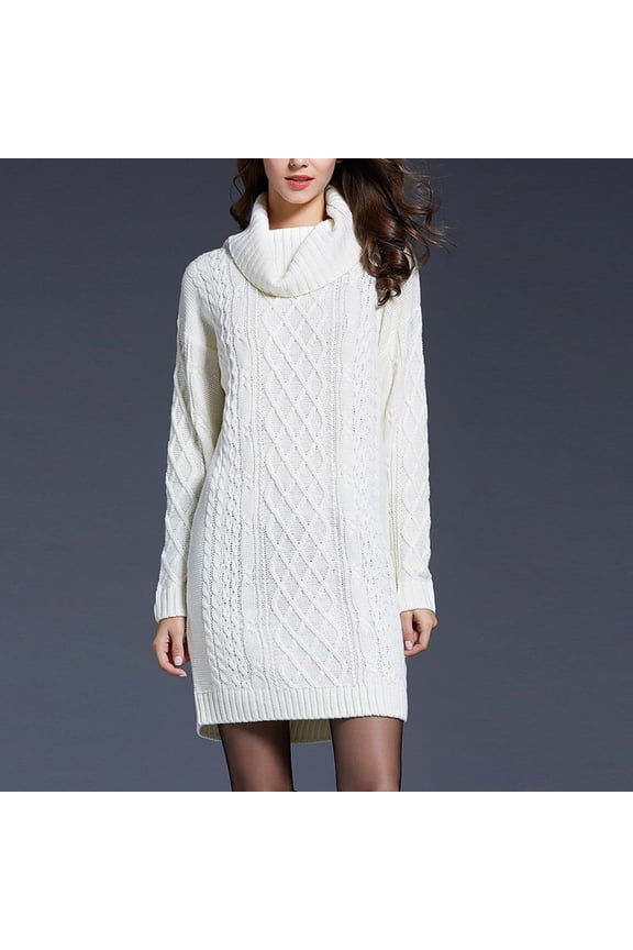 Sweater Dresses for Women Turtleneck Cable Knit Sweater Dress Long Sleeve Mini Dress Casual Fall & Winter Dress