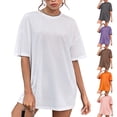 thumbnail image 1 of NSLGXD T Shirt Dress Women Loose Fit Drop Shoulder Shift Dresses Short Sleeve Round Neck House Mini Dress Orange Dress,Size XS-L, 1 of 6