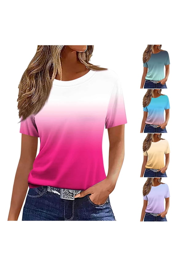 T Shirts for Women Summer Crew Neck Short Sleeve Shirts Fashion Graphic Tees Soft Work T Shirts S-3XL Hot Pink Blouses
