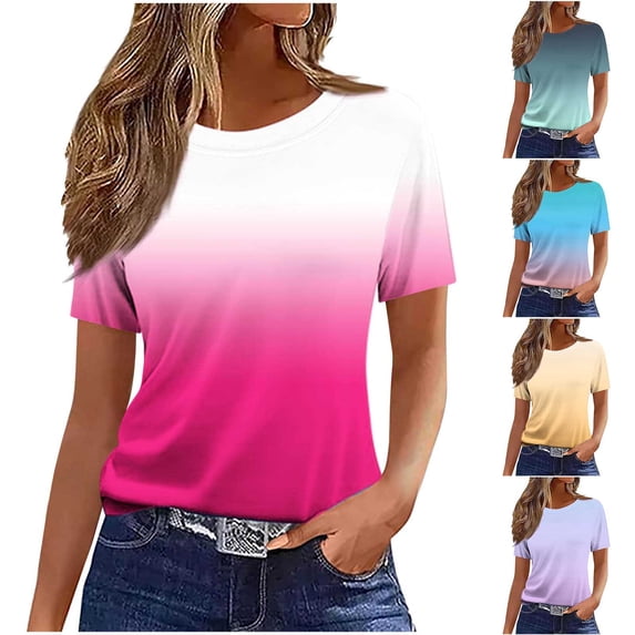 NSLGXD T Shirts for Women Summer Crew Neck Short Sleeve Shirts Fashion Graphic Tees Soft Work T Shirts S-3XL Hot Pink Blouses
