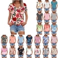 thumbnail image 1 of NSLGXD T Shirts for Women Summer V Neck Short Sleeve Blouses Boho Graphic Tees Breathable Vacation T Shirts S-3XL Black Top, 1 of 6