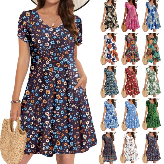 NSLGXD Tie Dye Short Dress for Women Summer Casual Short Sleeve Mini Dresses Funny Graphic Tee Shirt Dress Soft V Neck A Line Dress Multicolor Dress,Size S-2XL