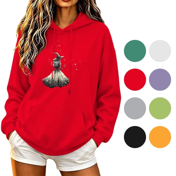 NSLGXD Vintage Witch Graphic Womens Hoodie Halloween Gothic Oversized Baggy Pocket Hooded Sweatshirt Long Sleeve Casual Autumn Pullover Tops S-2XL
