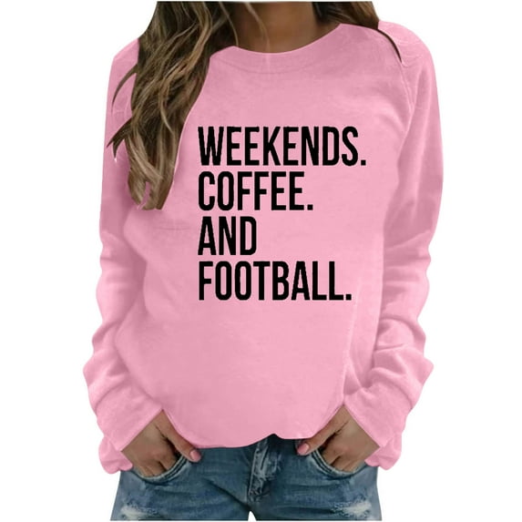 NSLGXD Weekends Coffee And Football Sweatshirts for Women Game Day Shirt Football Crewneck Sweatshirt Football Long Sleeve Shirt