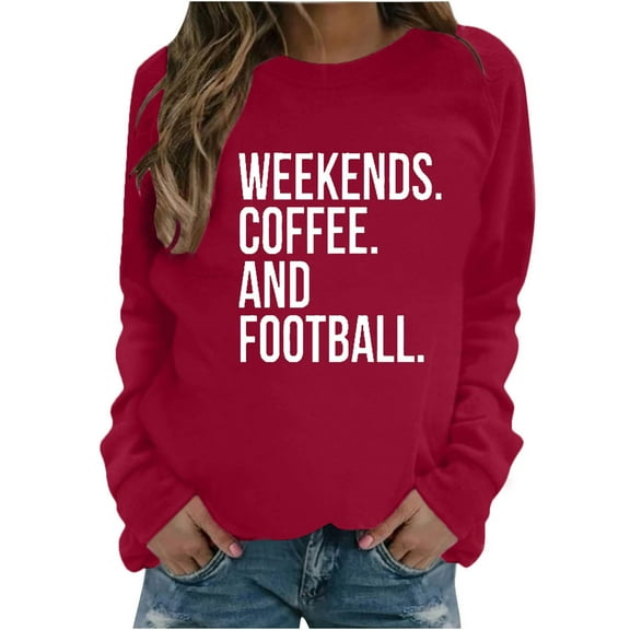 NSLGXD Weekends Coffee And Football Sweatshirts for Women Game Day Shirt Football Crewneck Sweatshirt Football Long Sleeve Shirt
