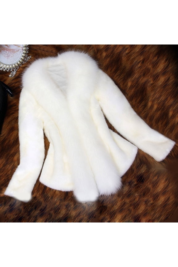 Winter Coat for Women Fashion Cropped Faux Fur Jacket Plus Size Long Sleeve Open Front Cardigan Thick Warm Fleece Collar Cropped Overcoat