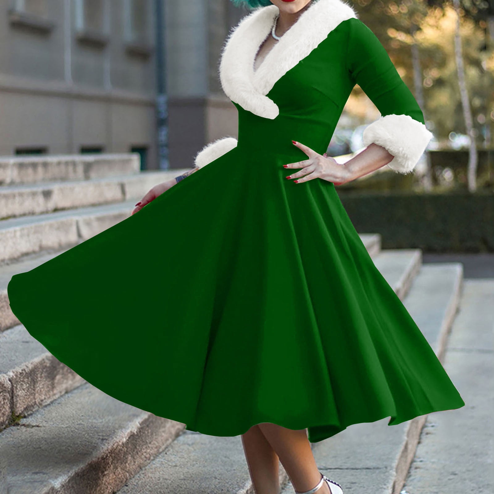 womens elegant christmas dress Festive Christmas Maxi Dress for Women Green Holiday Party Gown Winter Floral Print Elegant Dinner Dress