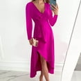 thumbnail image 1 of NSLGXD Women Fashion V Neck Dresses Long Sleeve Vintage Warp Bodycon Cocktail Party Midi Dress Dressy Casual Split Holiday Dresses, 1 of 9