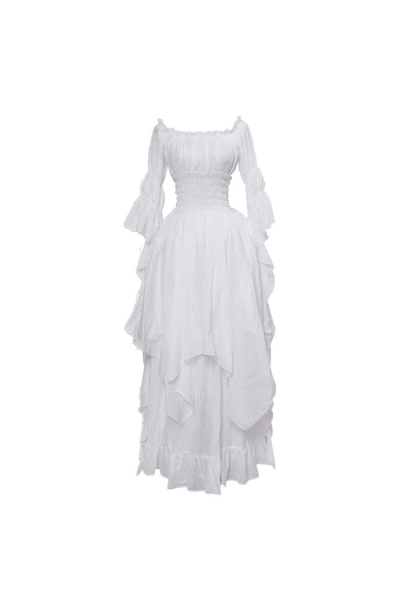 Women Medieval Renaissance Dresses Gothic Witch Dress Flare Sleeve Victorian Wedding Dress