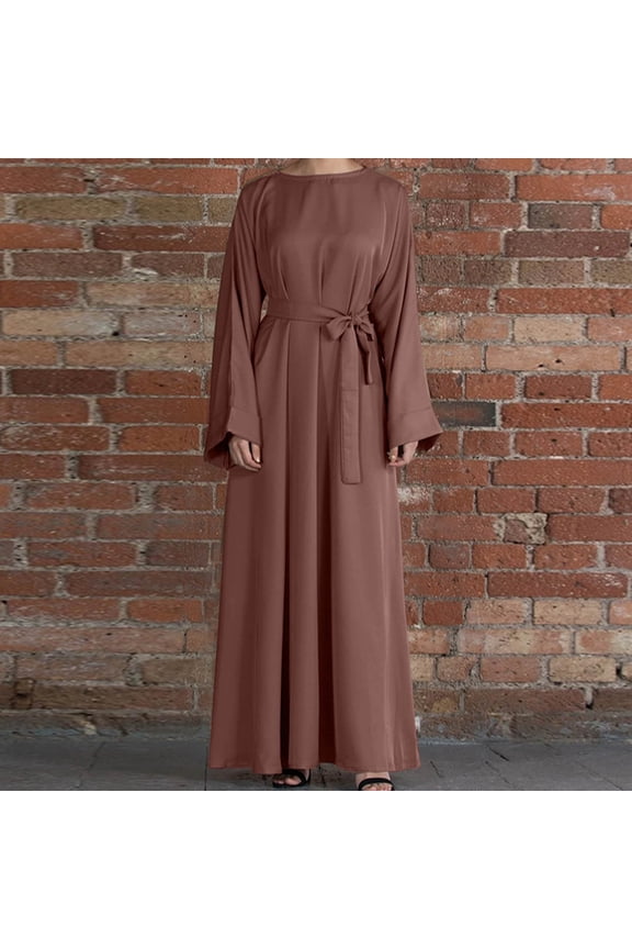Women Muslim Abaya Dresses Eid Prayer Jilbab Dubai Women Maxi Kaftan Islamic Salah Dress Soft Long Sleeve Crewneck Muslim Women Clothes