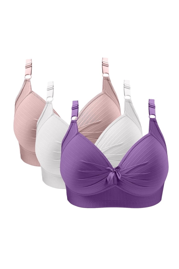 Women Plus Size Bras Wireless Push Up Everyday Bra Breathable Full Coverage Lightly Lined Bralettes Comfort Adjustable Straps Bras 3PC XL
