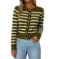 thumbnail image 1 of NSLGXD Women Striped Crew Neck Cropped Cardigan Sweater Button‑Down Long Sleeve Knit Tops Relaxed Fit Soft Lightweight Casual Trendy Fall Winter Sweaters S-2XL, 1 of 5