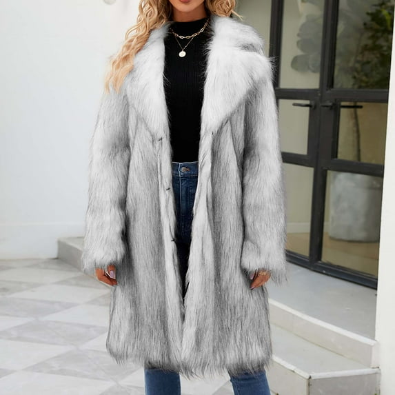 NSLGXD Women Winter Warm Coats Long Lapel Faux Fur Soft Coat Jackets Fashion Open Front Cardigan Fuzzy Fleece Shaggy Overcoat Outerwear