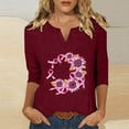 thumbnail image 1 of NSLGXD Women's Breast Cancer Awareness 3/4 Sleeve Shirts Casual V Neck Pink Ribbon Print Spread The Hope Tee Tops Fall Lightweight Pullover Shirts, 1 of 4