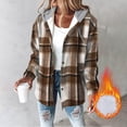 thumbnail image 1 of NSLGXD Women's Casual Plaid Hooded Shacket Flannel Drawstring Jacket Fleece Lined Button Down Shirt Hoodie with Pocket, 1 of 6