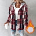 thumbnail image 1 of NSLGXD Women's Casual Plaid Hooded Shacket Flannel Drawstring Jacket Fleece Lined Button Down Shirt Hoodie with Pocket, 1 of 6