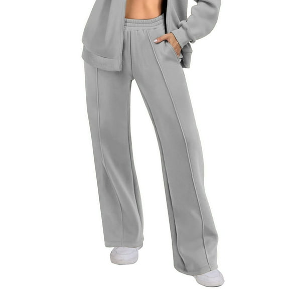 NSLGXD Women's Casual Sweatpants Pull on High Waisted Lounge Pants Wide Leg Fleece Lined Long Pants Loose Comfy Pajama Joggers