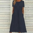 thumbnail image 1 of NSLGXD Women's Eyelet Dresses Short Sleeve Maxi Dresses Casual Empire Waist Long Dress Summer Crewneck A Line Boho Sundress with Pockets, 1 of 6